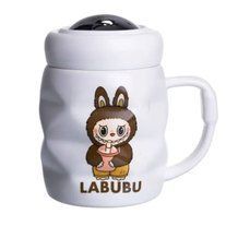 Чашка порцелянова з кришкою Labubu 400 (мл) подарункова кружка прикольна чашка для дітей на подарунок Білий з темно-коричневим FM-54C FM-54C фото