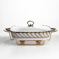 Мармітниця порцелянова Tiffany 2 л зі скляною кришкою на металевій підставці з підігрівом 38*30*7 см SG-428-15 фото