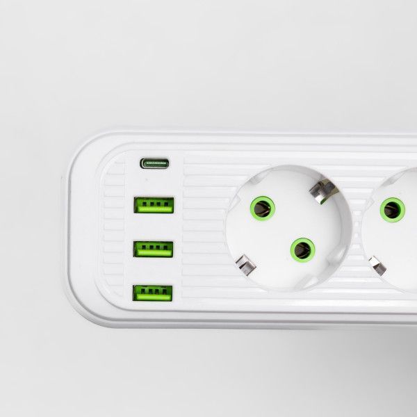 Мережевий фільтр-подовжувач 3 розетки і 3 USB A + 1 Type-C на 5 метрів HP-5-35 фото