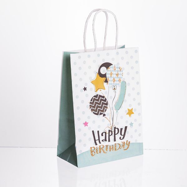 Набір подарункових пакетів з паперу 12 (шт.) Happy Birthday картонні гарні пакети для подарунків 15&times;8&times;21 (см) HP-10359-23PK фото