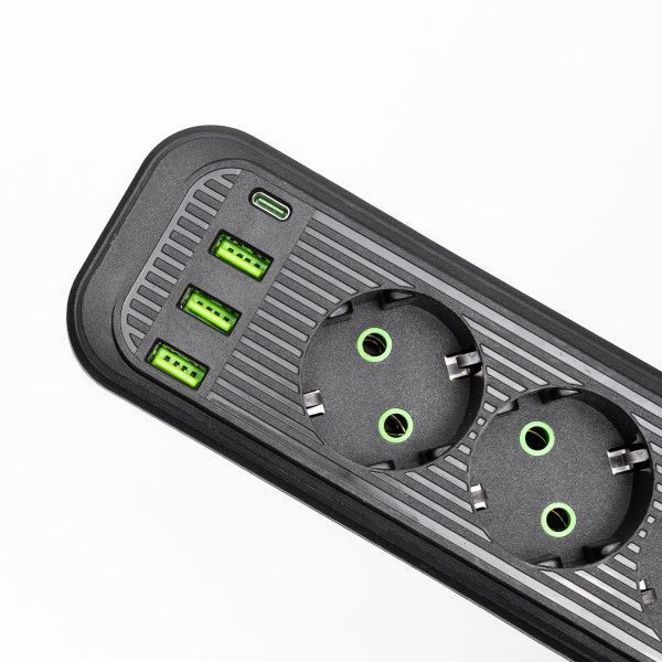 Мережевий фільтр-подовжувач 3 розетки і 3 USB A + 1 Type-C на 3 метри HP-5-34 фото