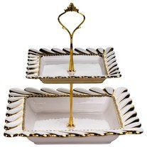 Етажерка для фруктів та десертів Tiffany порцелянова двоярусна 23*23*23 см ML2086 фото