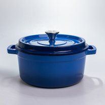 Каструля чавунна 4.5 л емальована з кришкою посуд для тушкування запікання томонія кухонна HP-1-19-BLUE фото