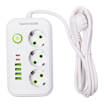 Мережевий фільтр кабель 2.7 м подовжувач F16 на 3 розетки 4 usb 2 type-c та кнопкою відключення Білий HP-5-19 HP-5-19 фото