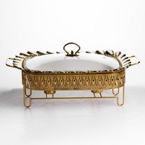Мармітниця порцелянова Tiffany 2 л квадратна зі скляною кришкою на металевій підставці з підігрівом SX42-3 фото