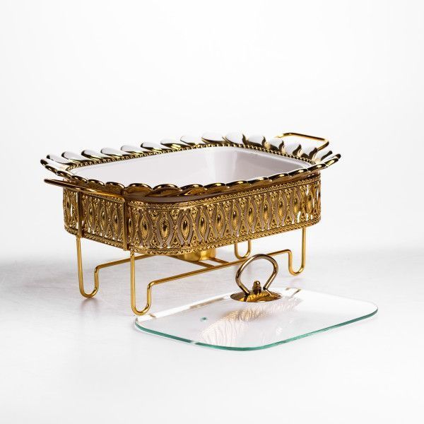 Мармітниця порцелянова Tiffany 1 л квадратна зі скляною кришкою на металевій підставці з підігрівом SX42-1 фото